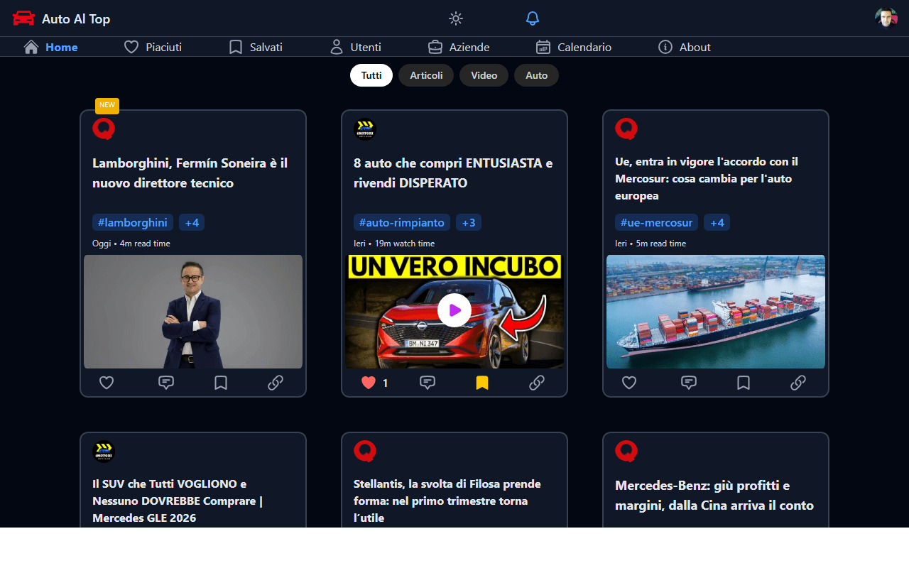 Il feed AutoAlTop in tema scuro